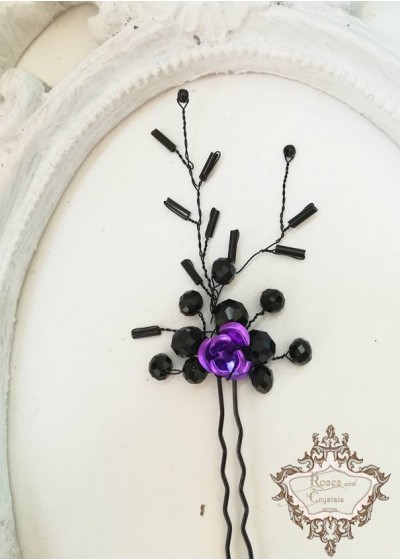Ръчно изработен фуркет - украса за коса Purple Rose